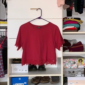 Topshop red shirt with lace